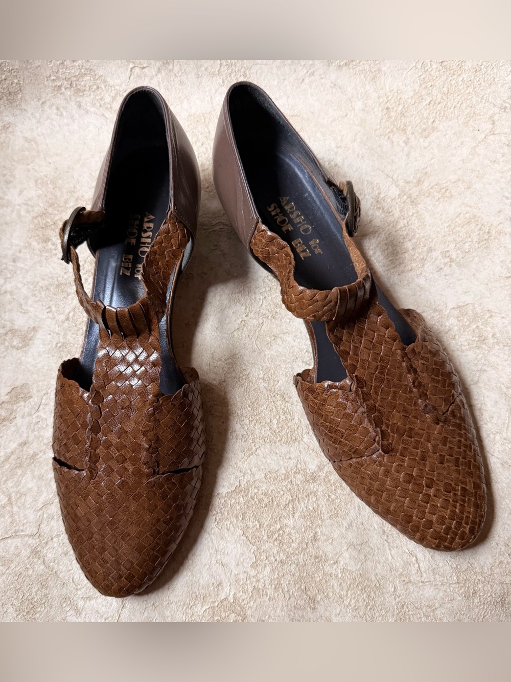 Woven Leather Tan Slingback Flats, Size 6.5 AA